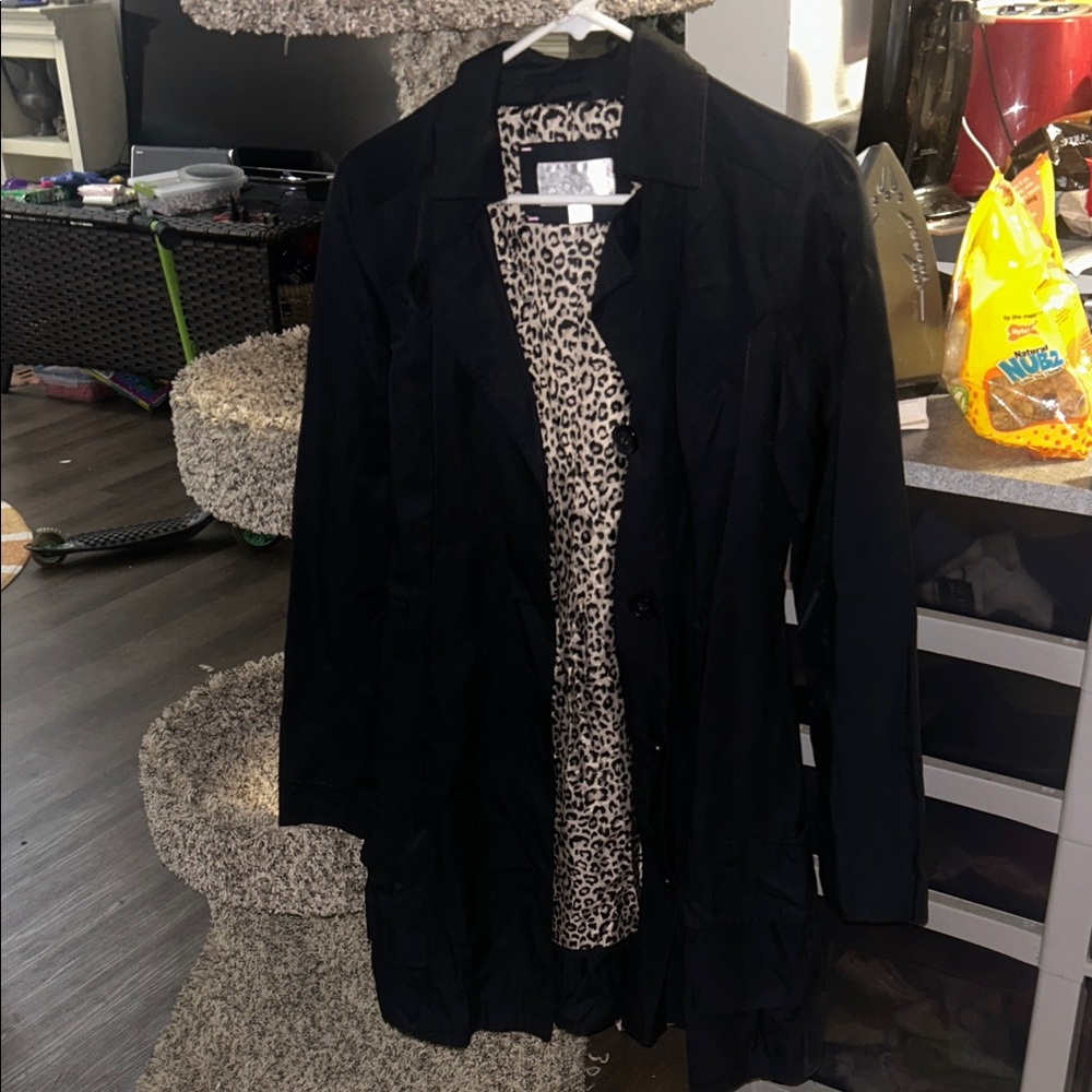 Xhilaration Black Trench Coat with Patterned Lining